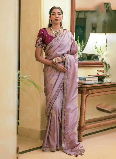 Mauve Purple Embroidered Traditional Silk Saree