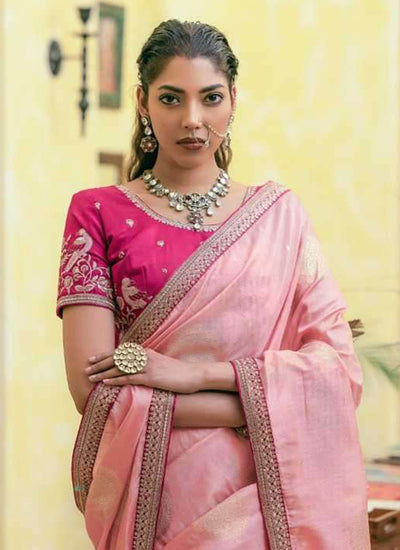 Pink Embroidered Traditional Silk Saree