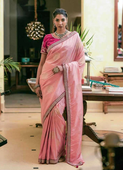 Pink Embroidered Traditional Silk Saree
