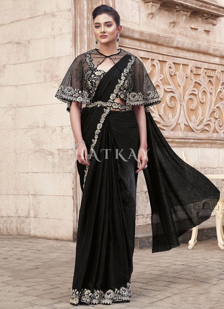 Black Multi Embroidery Wedding Saree