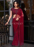 Red Embroidered Festive Saree