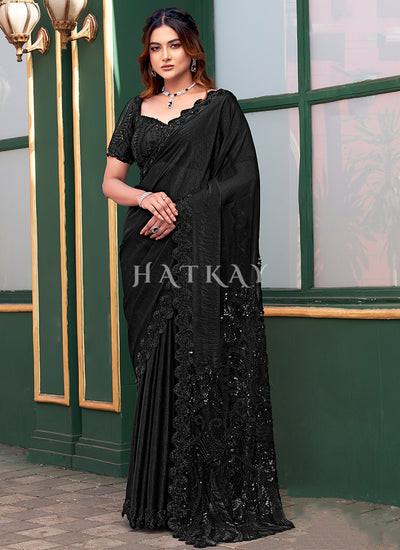 Black Embroidered Festive Saree