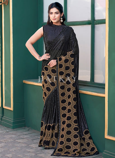 Midnight Black Embroidered Festive Saree