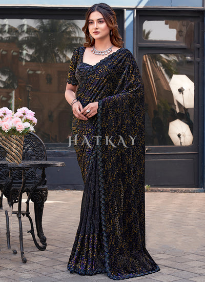 Royal Blue Embroidered Festive Saree