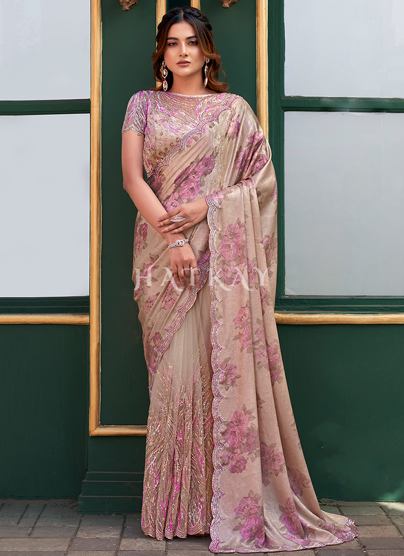 Pink Embroidered Festive Saree
