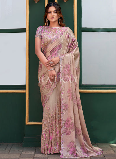 Pink Embroidered Festive Saree