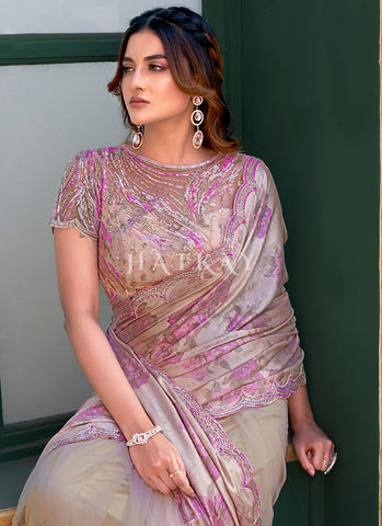 Pink Embroidered Festive Saree