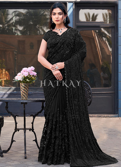 Black Embroidered Festive Saree