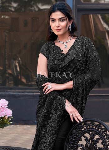 Black Embroidered Festive Saree