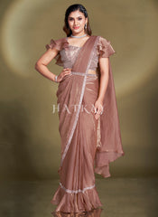 Peach Embroidered Party Wear Saree