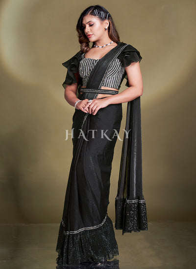 Black Embroidered Party Wear Saree