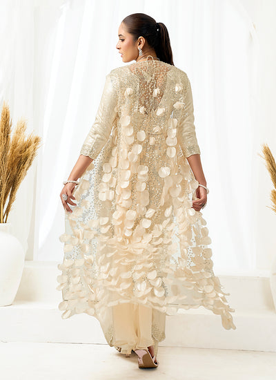 Champagne Beige Embroidery Festive Saree