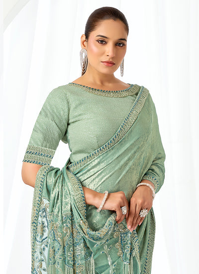 Sage Green Embroidery Festive Saree