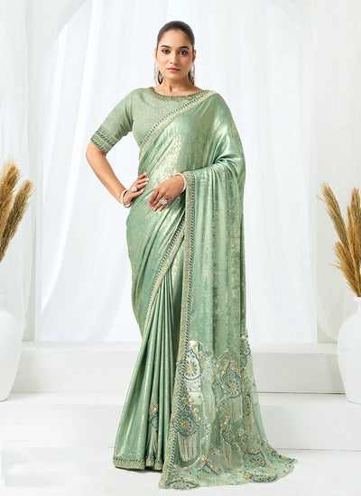 Sage Green Embroidery Festive Saree