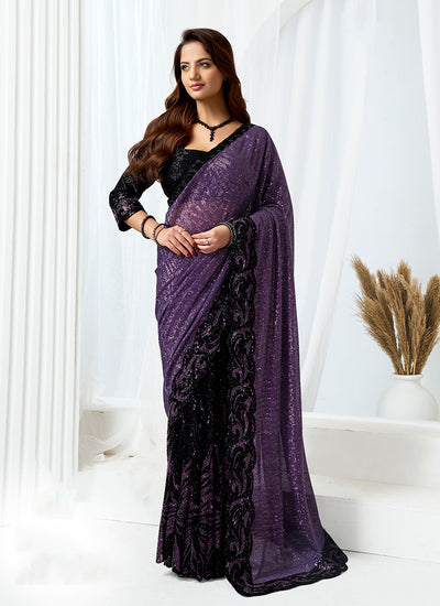 Deep Purple Embroidery Festive Saree