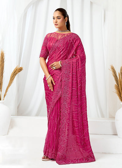 Rani Pink Embroidery Festive Saree