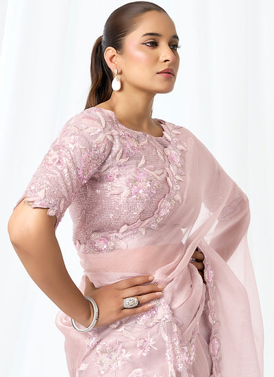 Blush Pink Embroidery Festive Saree