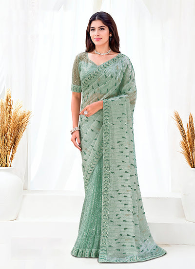 Mint Green Embroidery Festive Saree