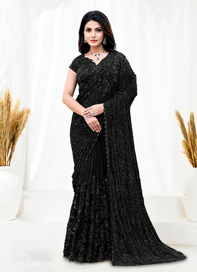 Jet Black Embroidery Festive Saree