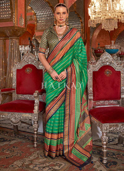 Green Orange Traditional Silk Saree