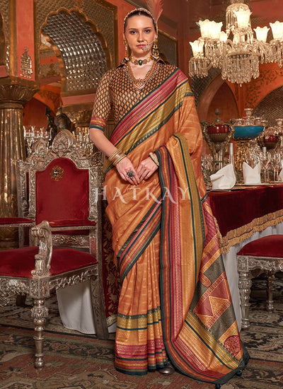 Orange Red Traditional Silk Saree