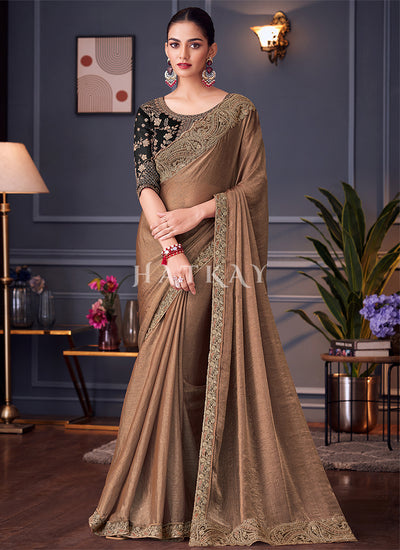 Black Copper Two Tone Embroidery Designer Saree
