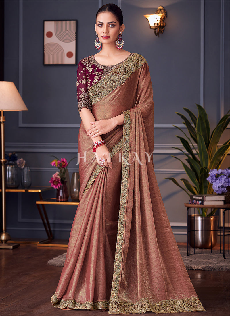 Bridal Red Two Tone Embroidery Designer Saree