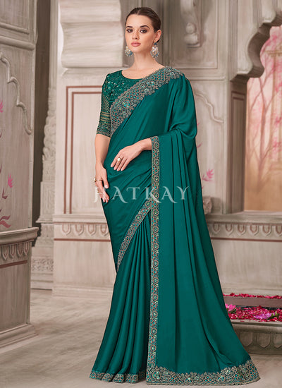 Peacock Green Sequence Embroidery Traditional Wedding Saree