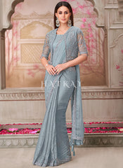 Silver Grey Sequence Embroidery Traditional Wedding Saree