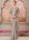 Grey Sequence Embroidery Traditional Wedding Saree