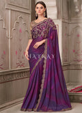 Purple Sequence Embroidery Traditional Wedding Saree