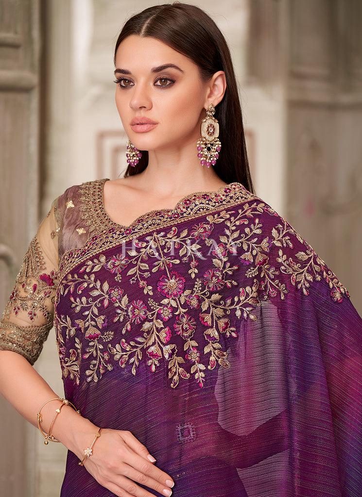 Sample Image File Saree Buy Purple Sequence Embroidery Traditional Wedding Saree Online | Hatkay