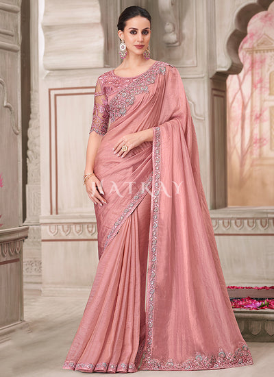 Blush Pink Sequence Embroidery Traditional Wedding Saree