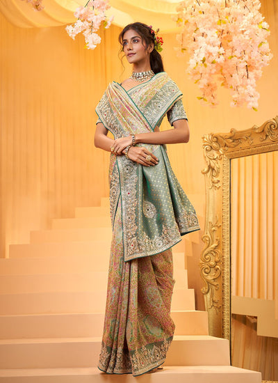 Sea Green Embroidered Wedding Saree