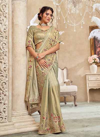 Sage Green Embroidered Silk Saree