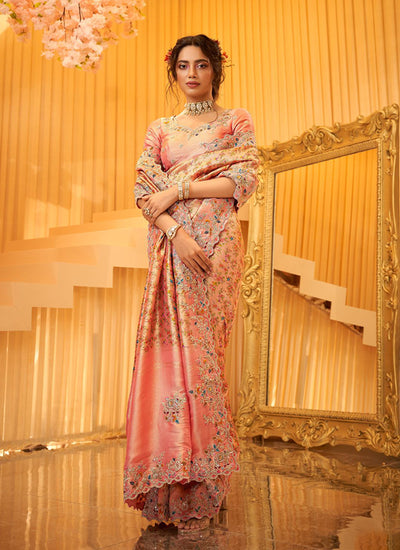 Peach Embroidered Wedding Saree