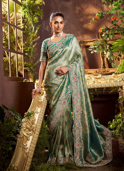 Green Multi Embroidered Wedding Saree