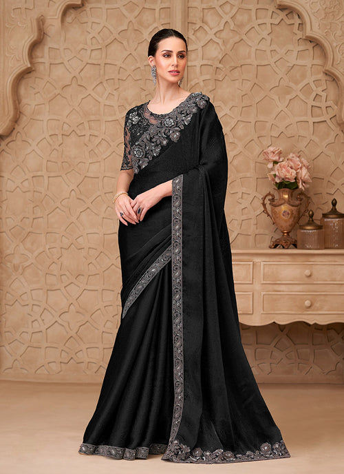Black Traditional Embroidered Georgette Saree