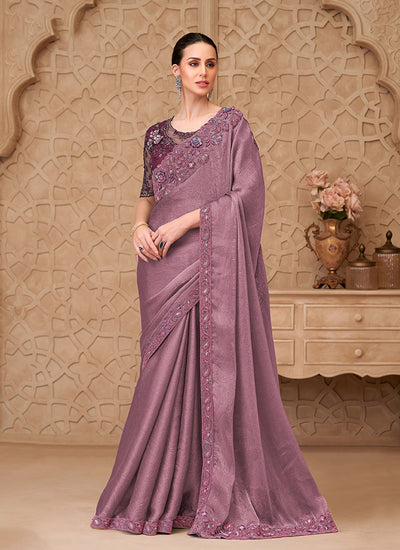 Pink Traditional Embroidered Georgette Saree