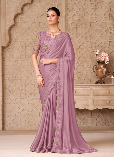 Lavender Embroidered Jacket Style Georgette Saree