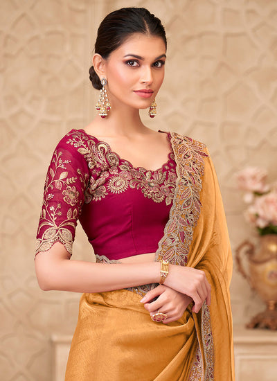 Mustard Embroidered Georgette Saree