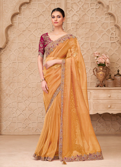 Mustard Embroidered Georgette Saree