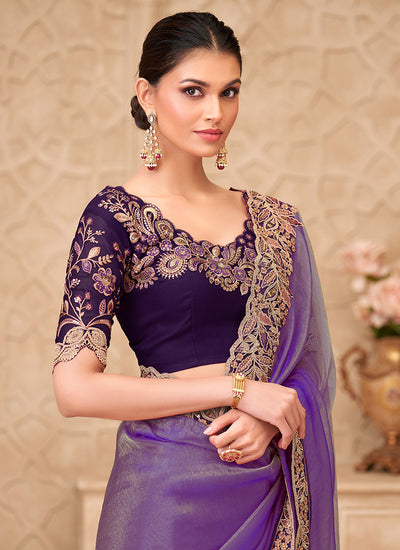 Lavender Embroidered Georgette Saree