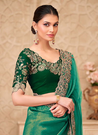 Green Embroidered Georgette Saree