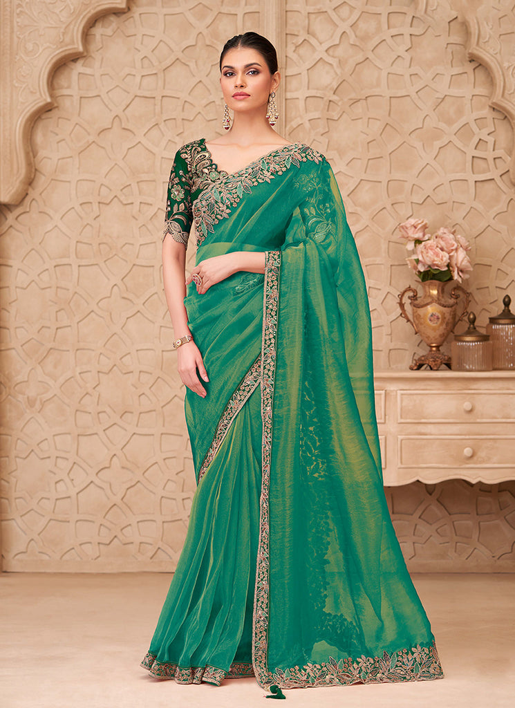 Green Embroidered Georgette Saree