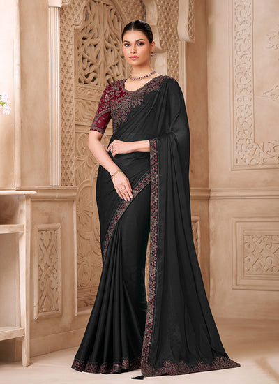 Black Designer Embroidered Georgette Saree