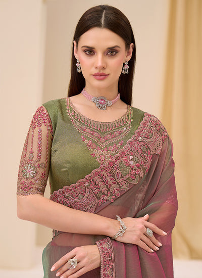 Dusty Mauve Designer Embroidery Saree