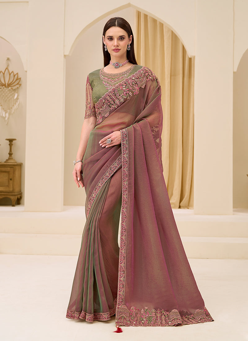 Dusty Mauve Designer Embroidery Saree
