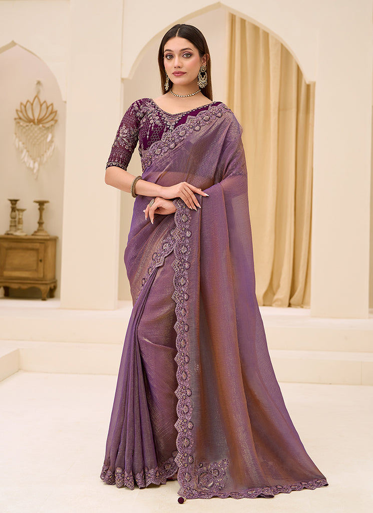 Lavender Designer Embroidery Saree
