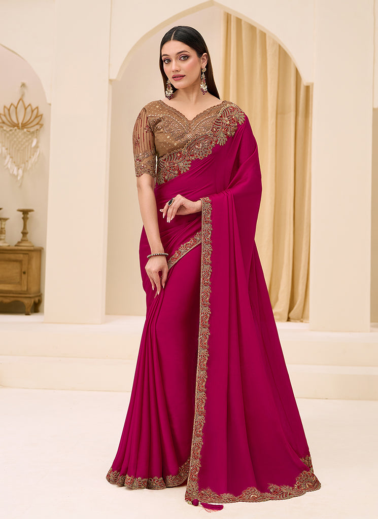 Rani Pink Designer Embroidery Saree